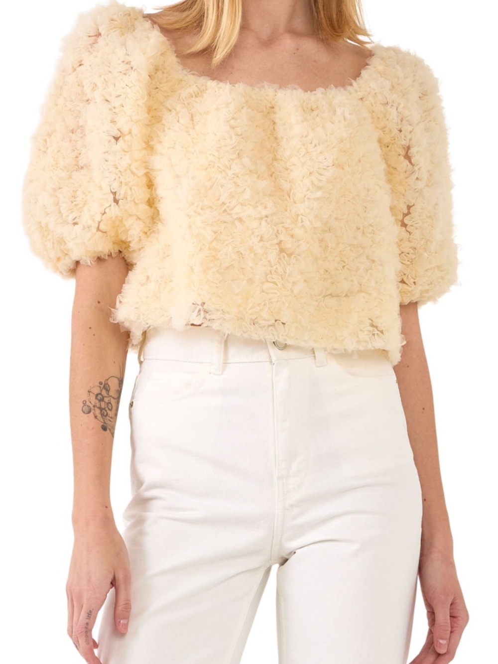 Endless Rose Floral Tulle Puff Sleeve Top